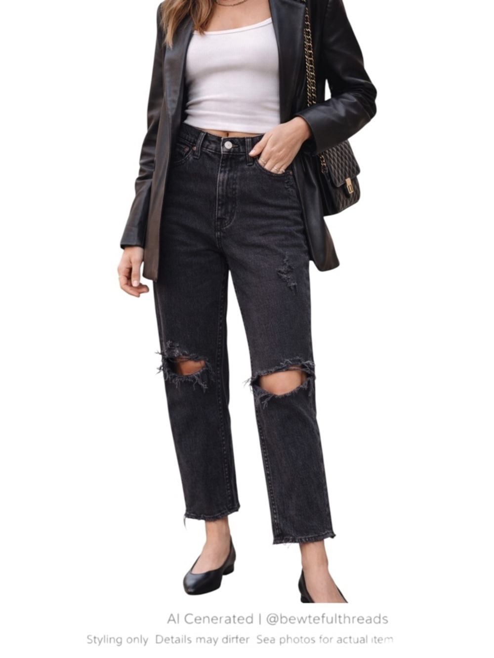 90s Straight Crop Jeans Curve Love High Rise Distressed Black W26